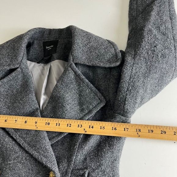 Smythe Double Breasted Wool Blend Charcoal Gray Gold Button Blazer Jacket Sz 4 - Picture 7 of 8